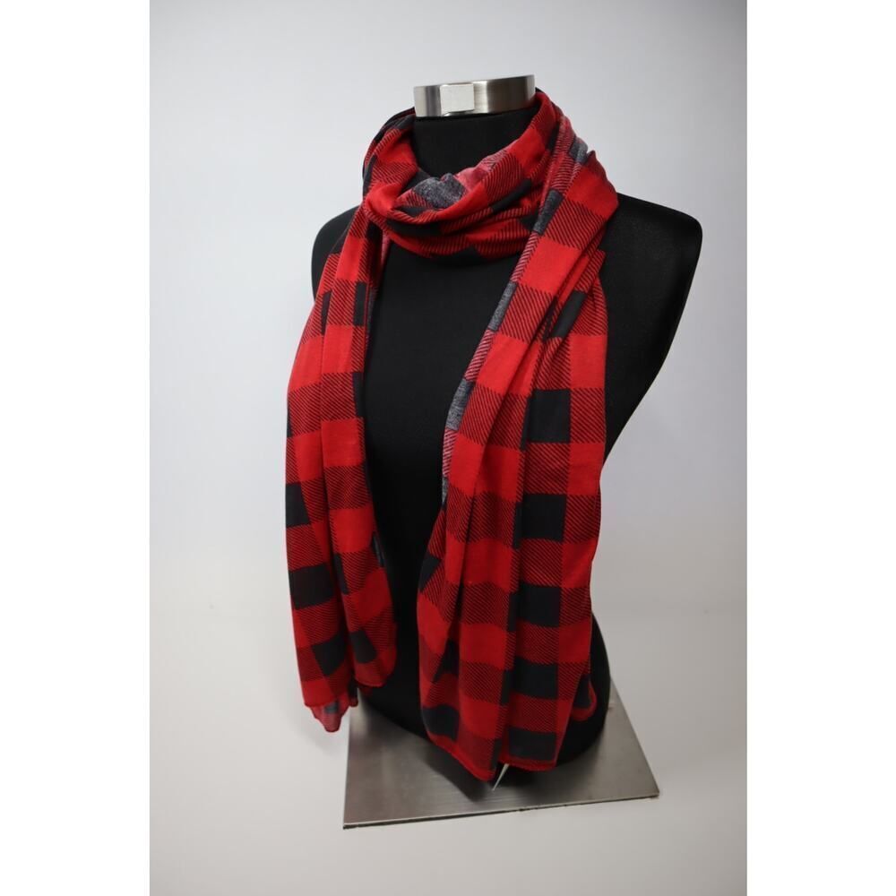 Jenni Red and Black Plaid Multi Use Wrap Scarf One Size - Picture 2 of 5